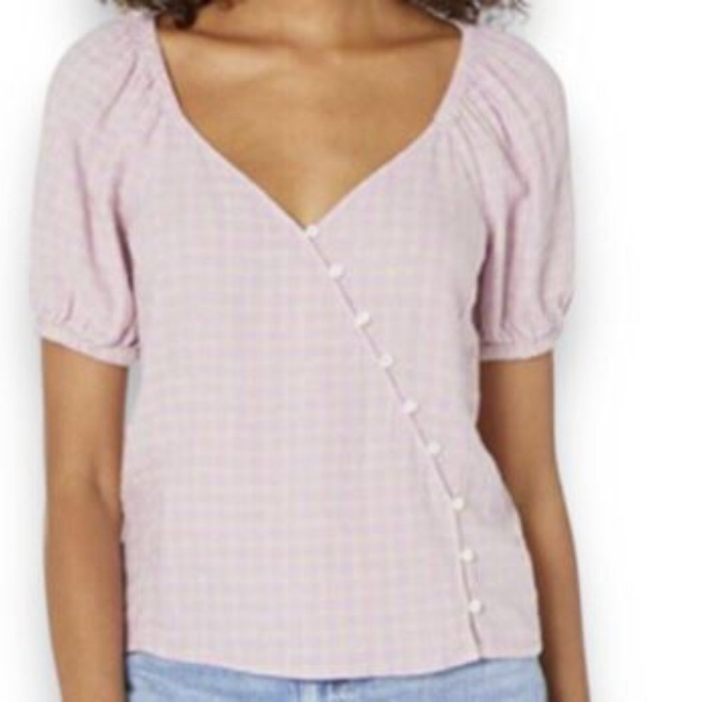 LAST DAY Madewell Purple Plaid Buttons Puff Sleeve Linen Blend Top NWT Size 2X - Picture 2 of 6